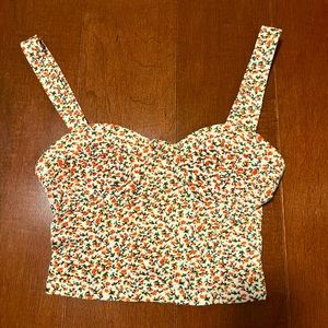 Orange and green Floral Corset-Style Tank Top